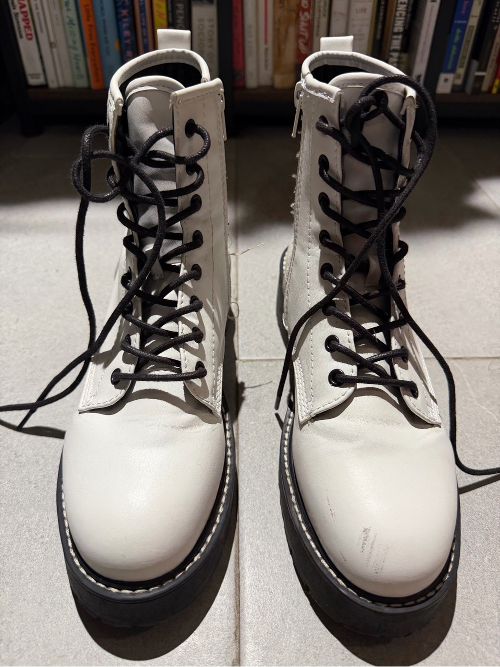Madden Girl White Combat Boots with Black Laces